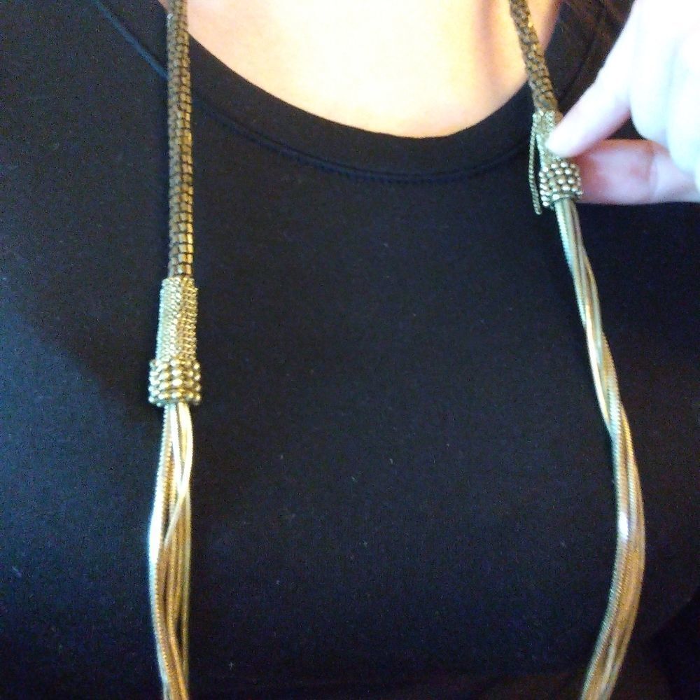 Chicos Extra long length multi silver chain ornamental high‎ end necklace